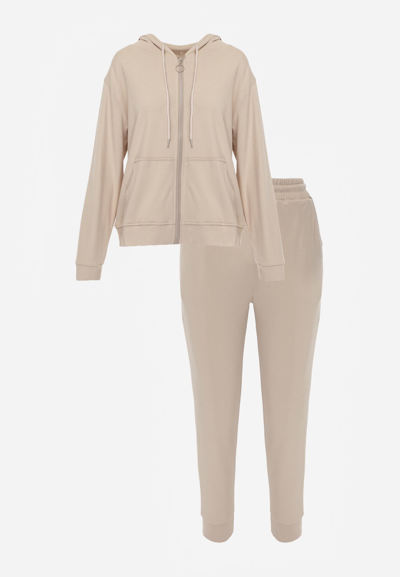 defox Compleu trening Bej Bluză cu glugă cu fermoar și pantaloni tip jogger Nedisare