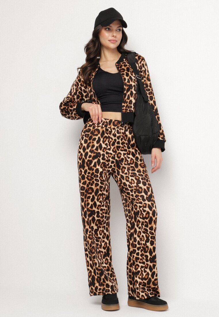 defox Compleu Trening Maro Leopard Bluză cu manșete și Pantaloni largi Sonaniela
