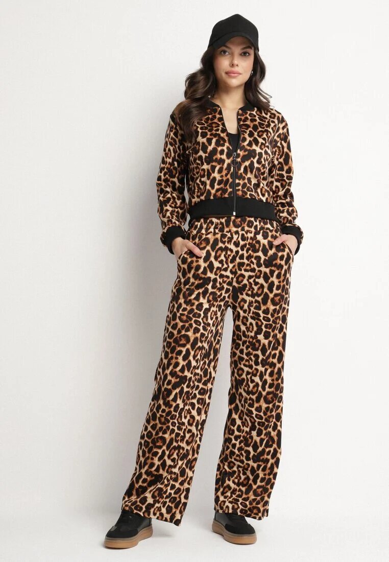 defox Compleu Trening Maro Leopard Bluză cu manșete și Pantaloni largi Sonaniela