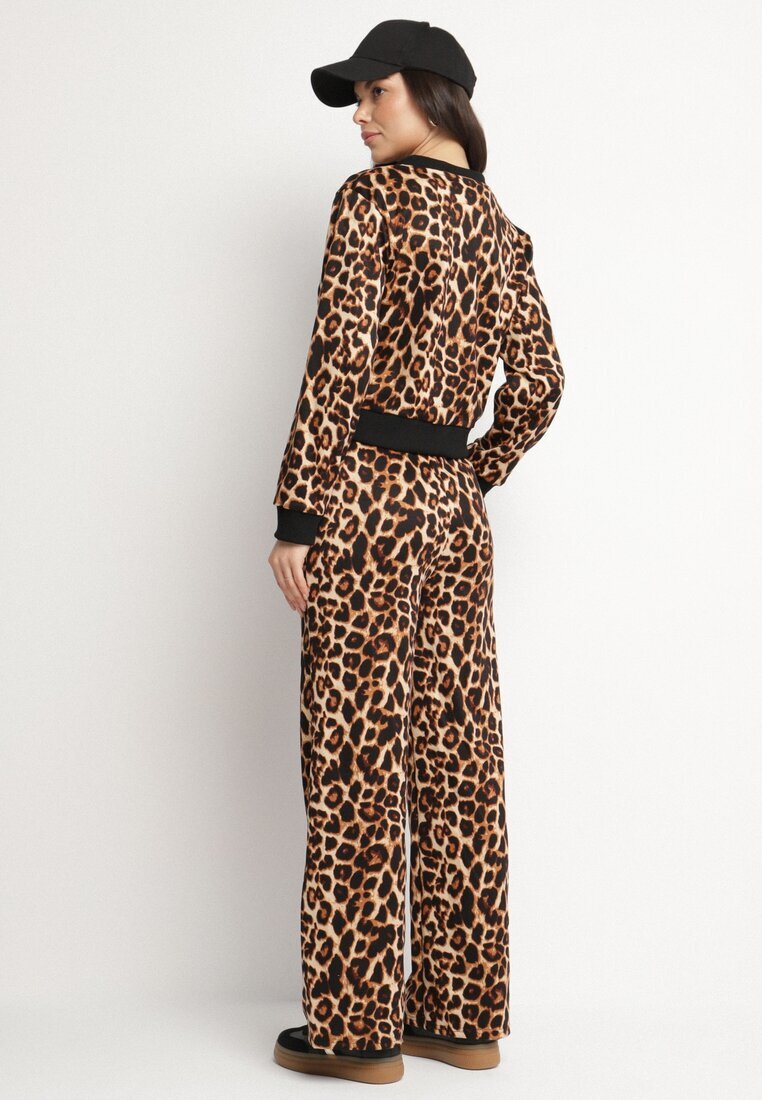 defox Compleu Trening Maro Leopard Bluză cu manșete și Pantaloni largi Sonaniela