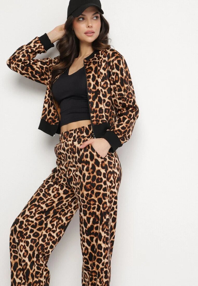 defox Compleu Trening Maro Leopard Bluză cu manșete și Pantaloni largi Sonaniela
