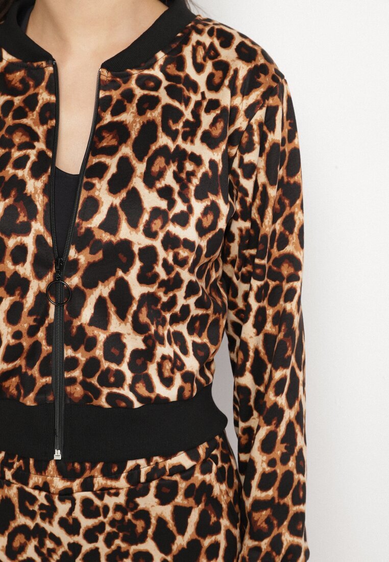 defox Compleu Trening Maro Leopard Bluză cu manșete și Pantaloni largi Sonaniela