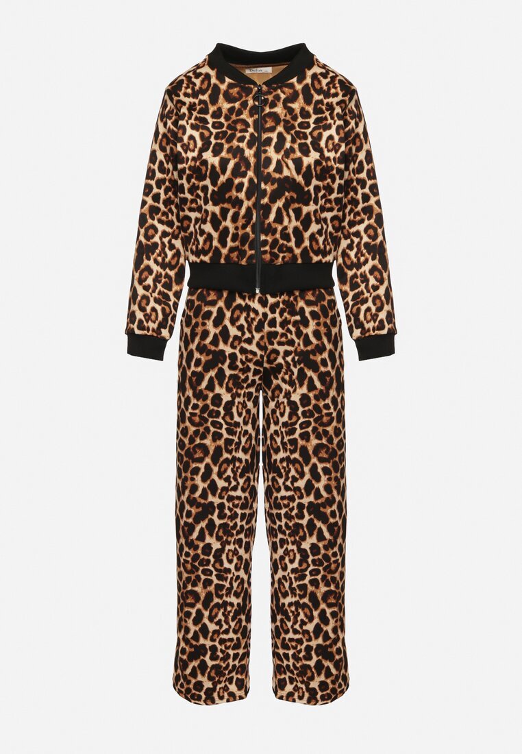 defox Compleu Trening Maro Leopard Bluză cu manșete și Pantaloni largi Sonaniela