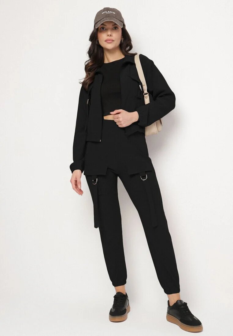 defox Compleu Trening Negru Bluză cu fermoar și Pantaloni Slim în stil Utility Telavienna