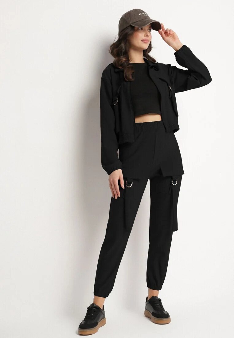 defox Compleu Trening Negru Bluză cu fermoar și Pantaloni Slim în stil Utility Telavienna