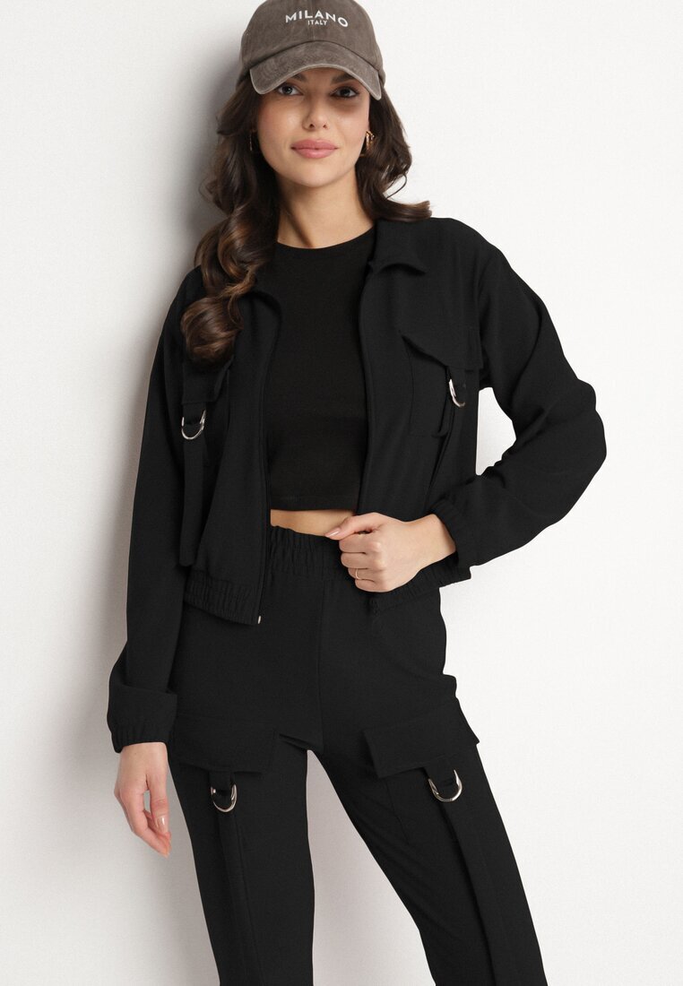 defox Compleu Trening Negru Bluză cu fermoar și Pantaloni Slim în stil Utility Telavienna