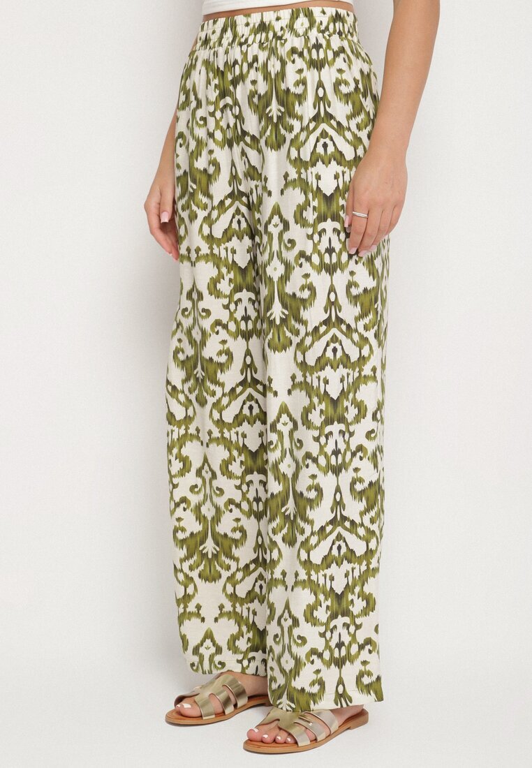 defox Compleu Verde închis din Viscoză cu Model Ornamental Cămașă și Pantaloni Evialirae