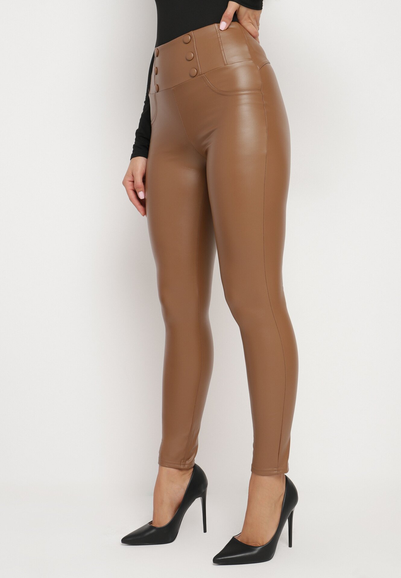 defox Leggings Maro din piele ecologică Căptușite cu efect Push-Up Labrisa