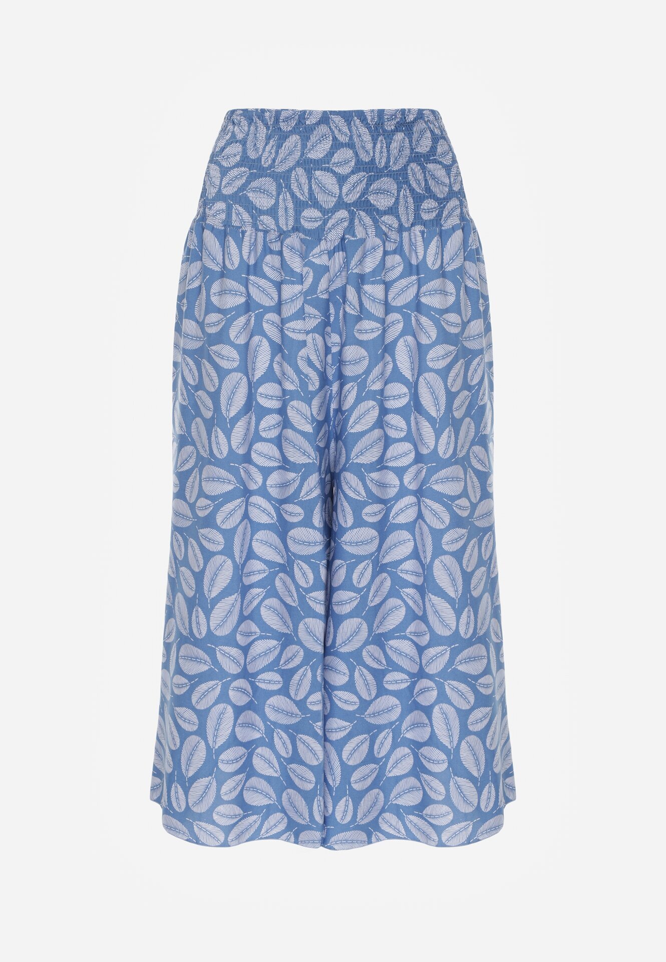 defox Pantaloni Albastre din Bumbac Culotte cu Elastic în Talie Karemisia