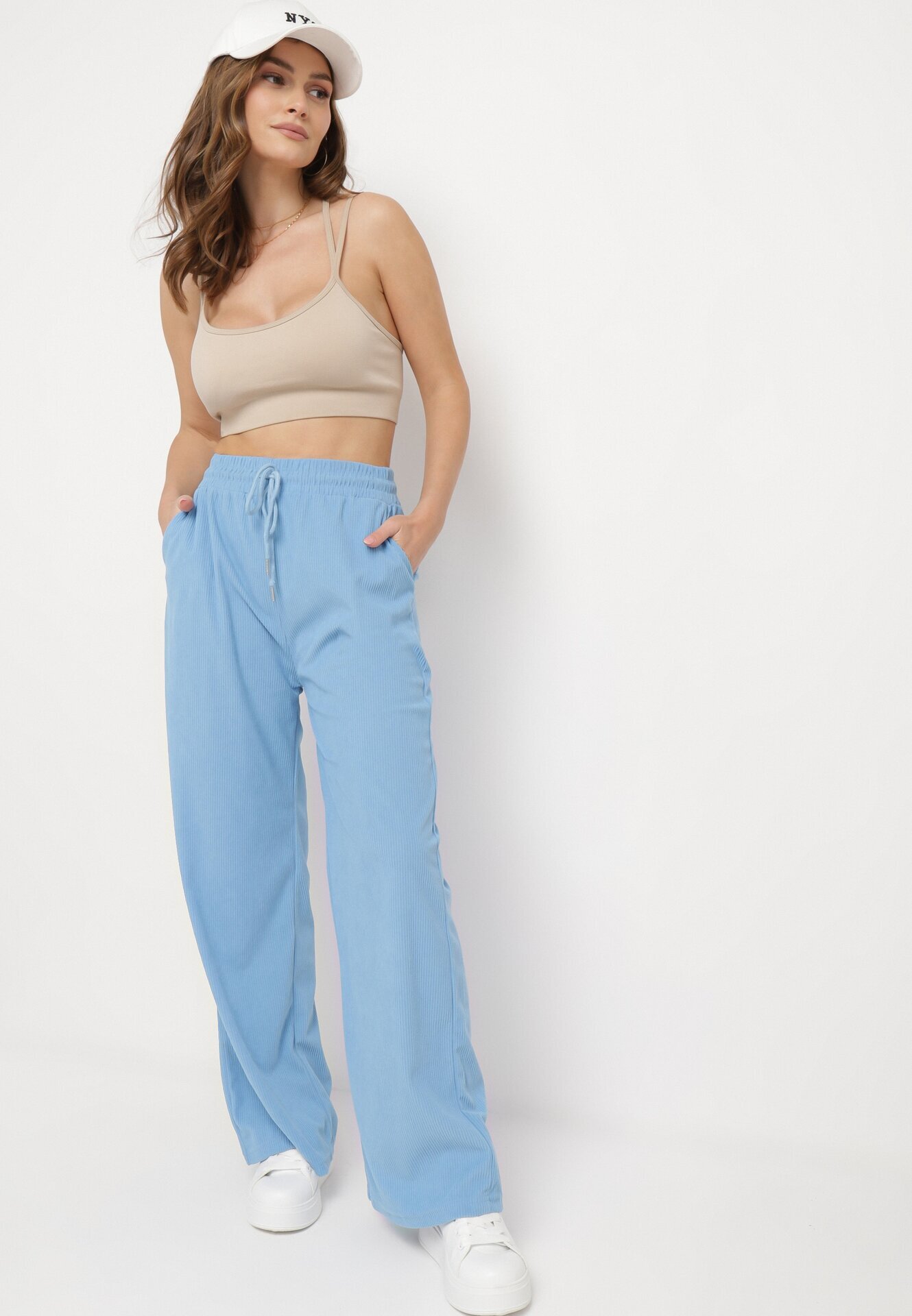defox Pantaloni Albaștri Cu Dungi Cu Picioare Largi și Cu Elastic în Talie Itrulla