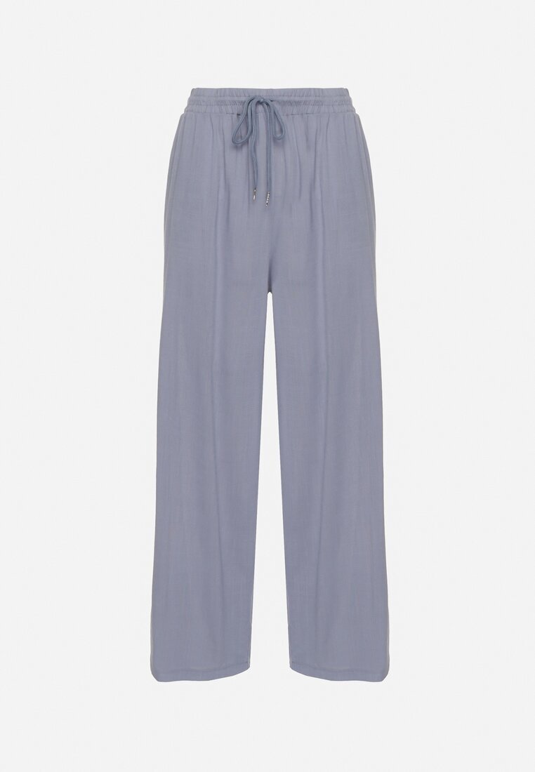 defox Pantaloni Albaștri din bumbac cu elastic în talie cu croială largă Efraia