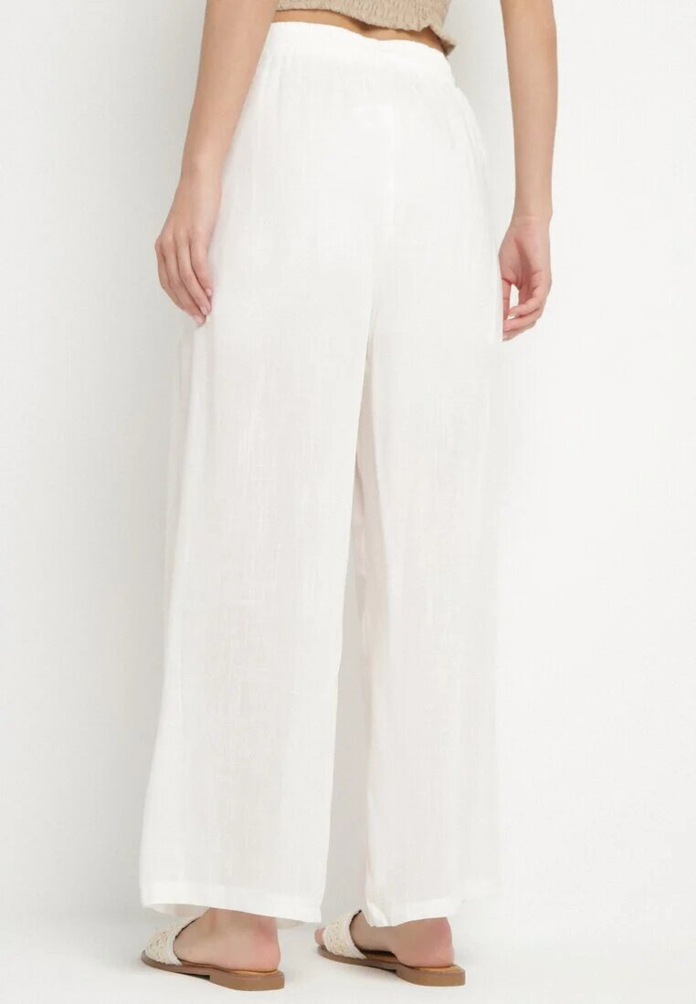 defox Pantaloni Albi din bumbac Largi cu elastic în talie Efranica