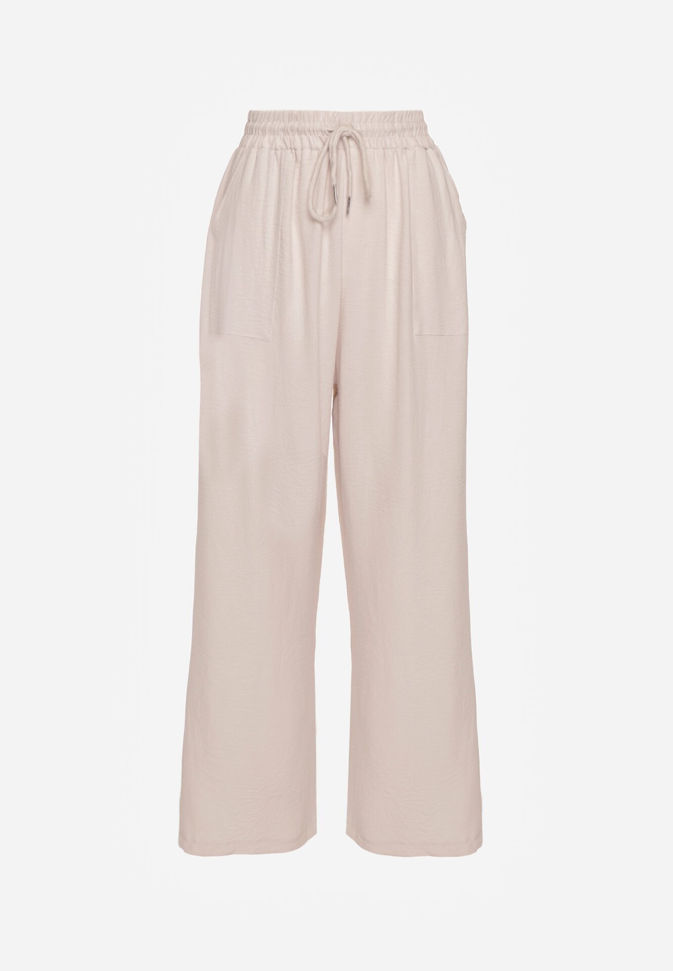 defox Pantaloni bej deschis cu croială largă din vâscoză cu talie elastică Lavirre