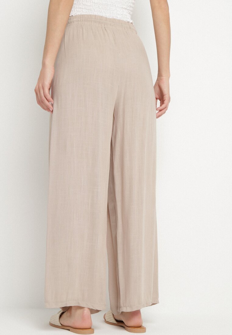 defox Pantaloni Bej Închis de Bumbac Ample cu Elastic în Talie Efranica