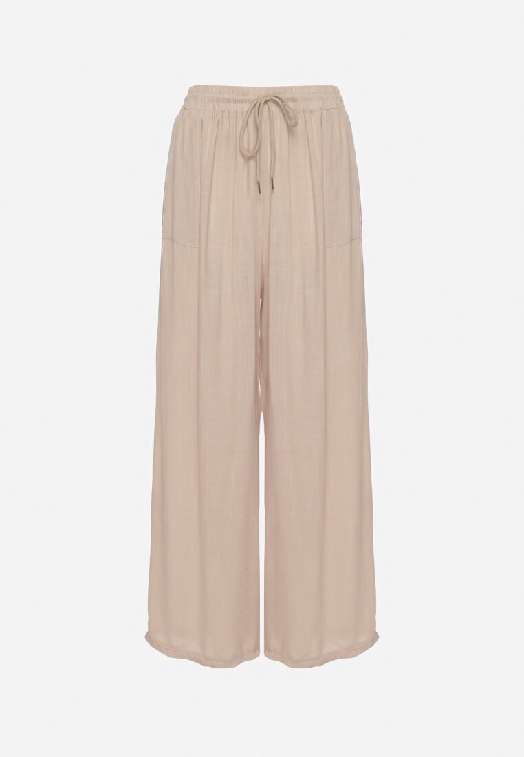 defox Pantaloni Bej Închis de Bumbac Ample cu Elastic în Talie Efranica