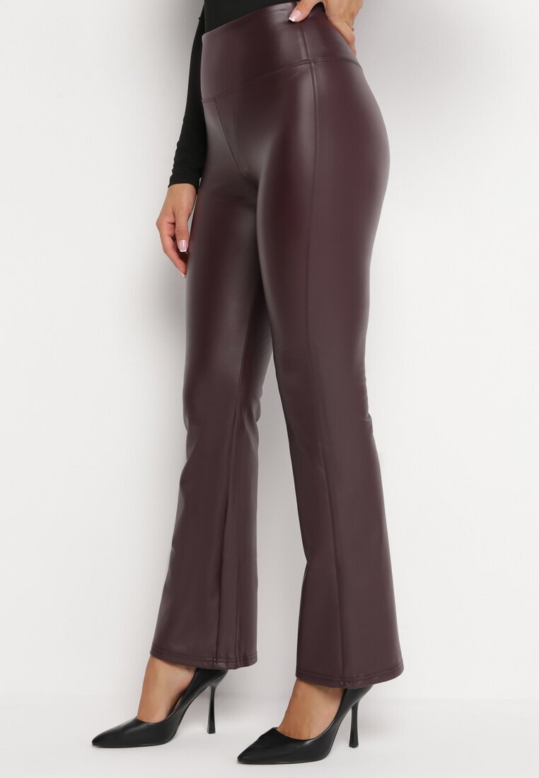 defox Pantaloni Cloș Bordeaux cu elastic în talie din piele ecologică Arkani