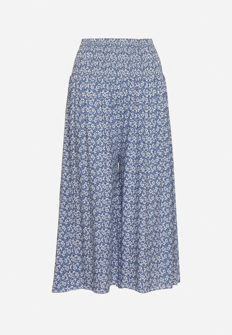 defox Pantaloni culotte Albastre din bumbac cu talie înaltă și cu imprimeu floral Ondinne