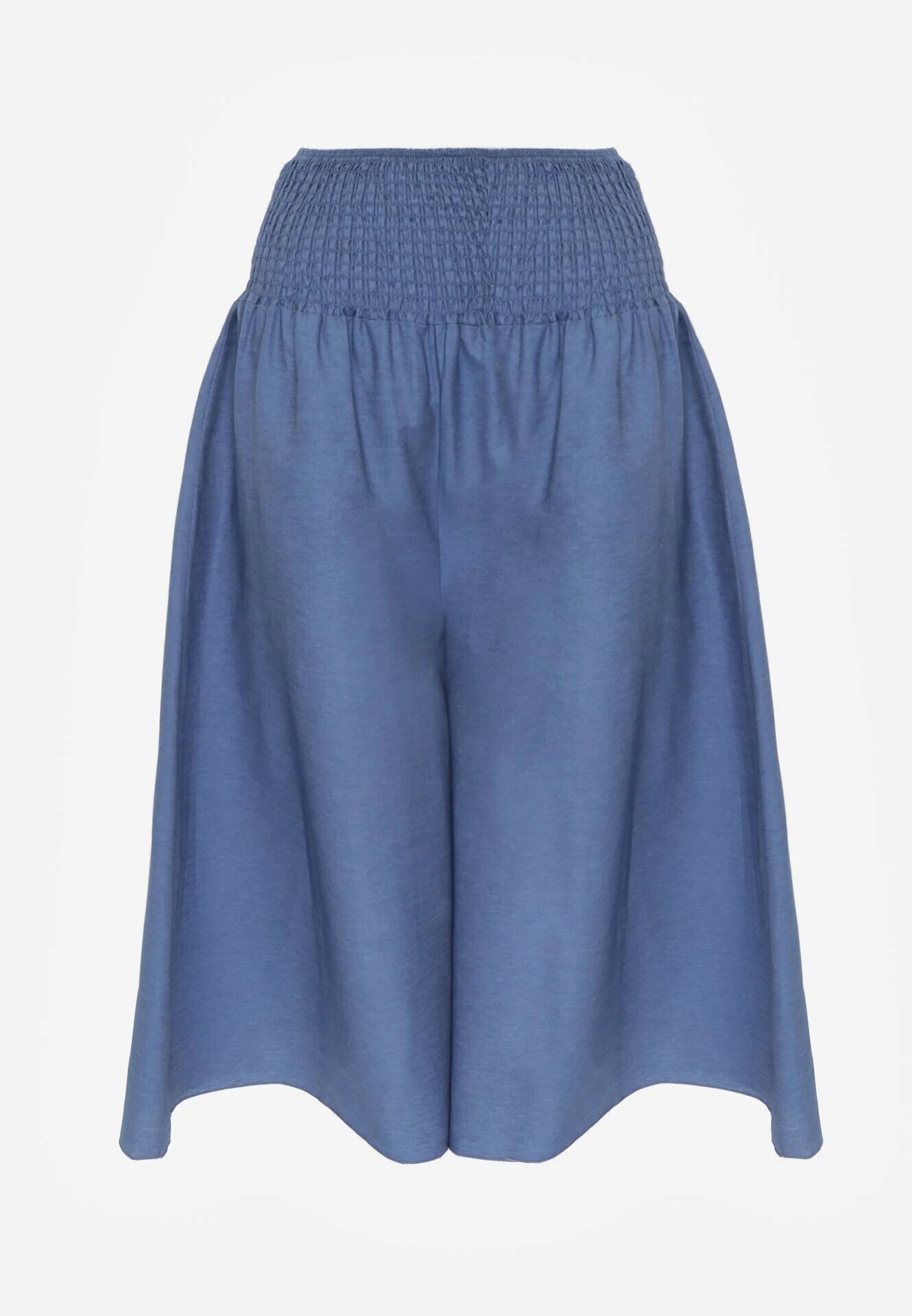 defox Pantaloni culotte albastri deschiși din bumbac largi cu talie înaltă și elastic în talie Rafea