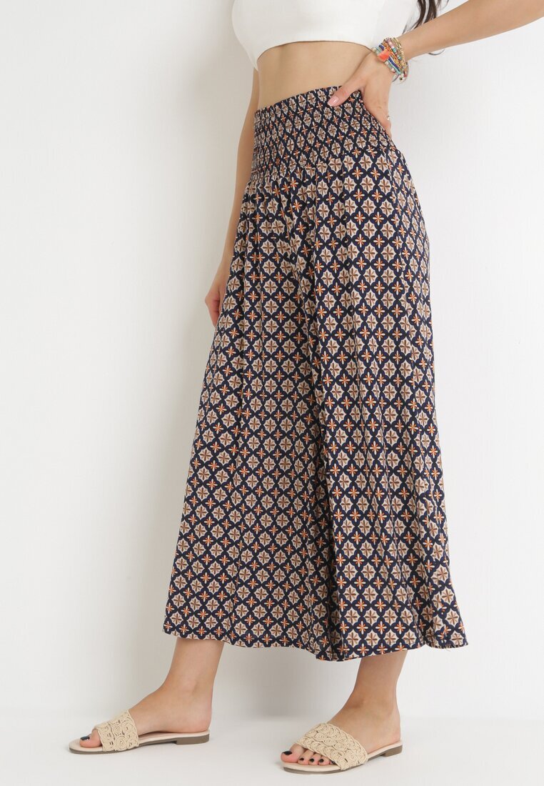 defox Pantaloni Culotte bleumarin cu picioare largi 7/8 și talie elastică Thatasia