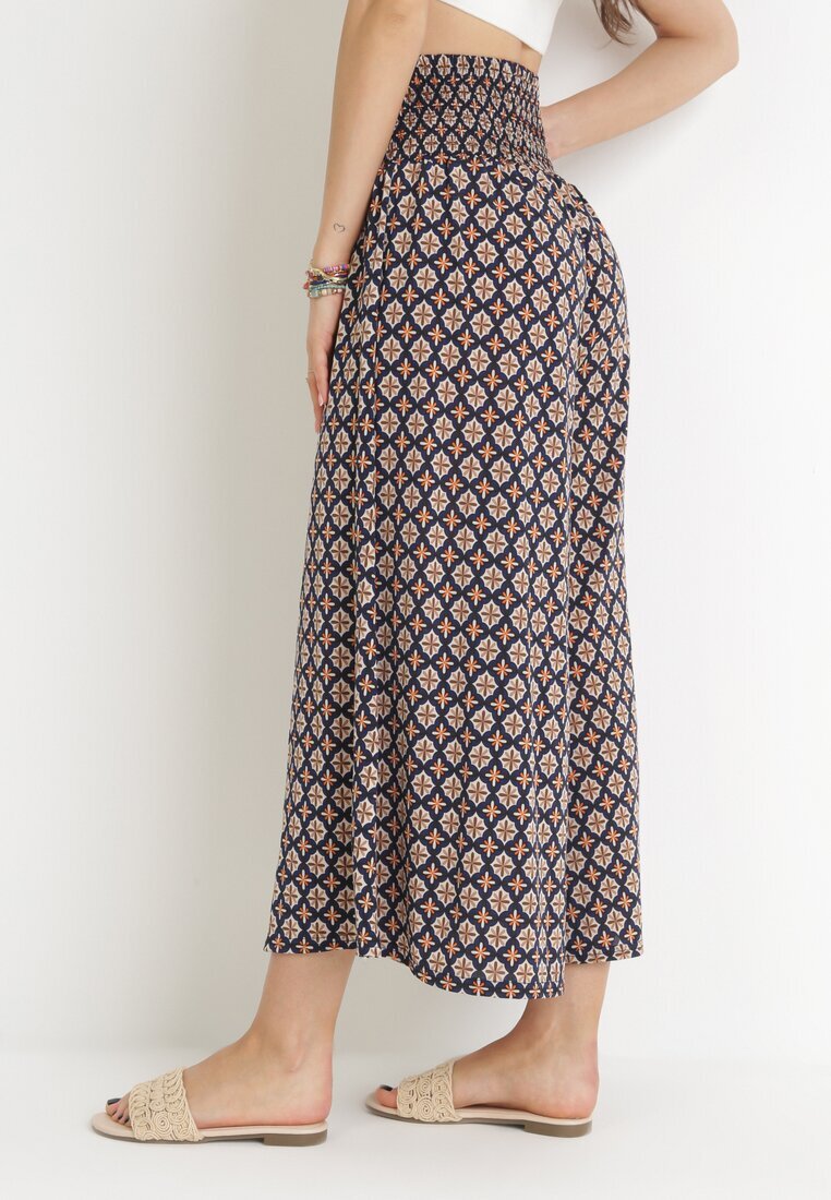 defox Pantaloni Culotte bleumarin cu picioare largi 7/8 și talie elastică Thatasia