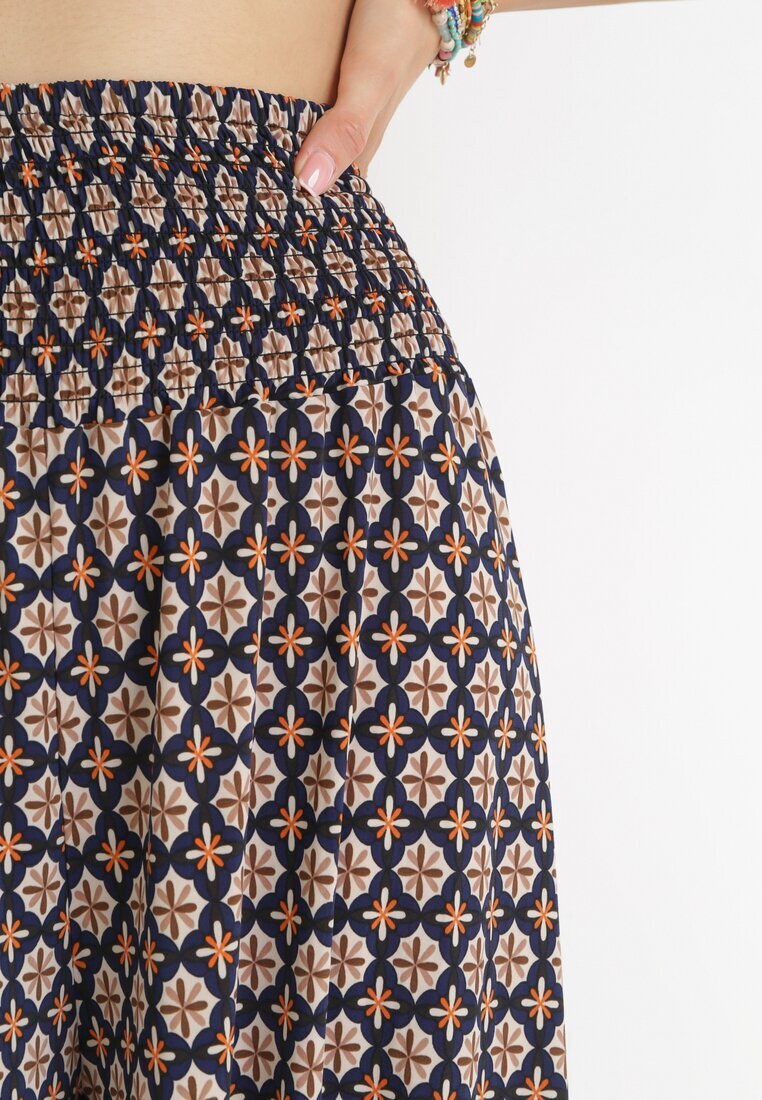 defox Pantaloni Culotte bleumarin cu picioare largi 7/8 și talie elastică Thatasia