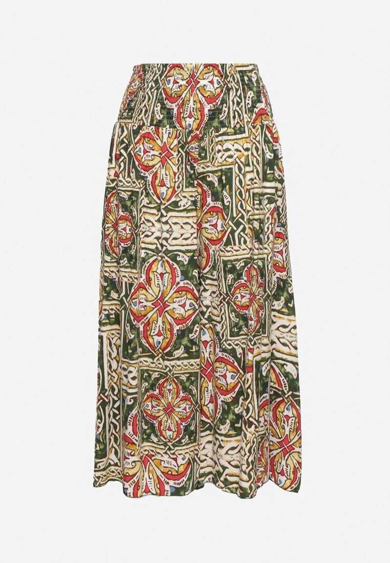 defox Pantaloni Culotte verde închis din bumbac cu talie înaltă și elastic în talie în stil Boho Olovia