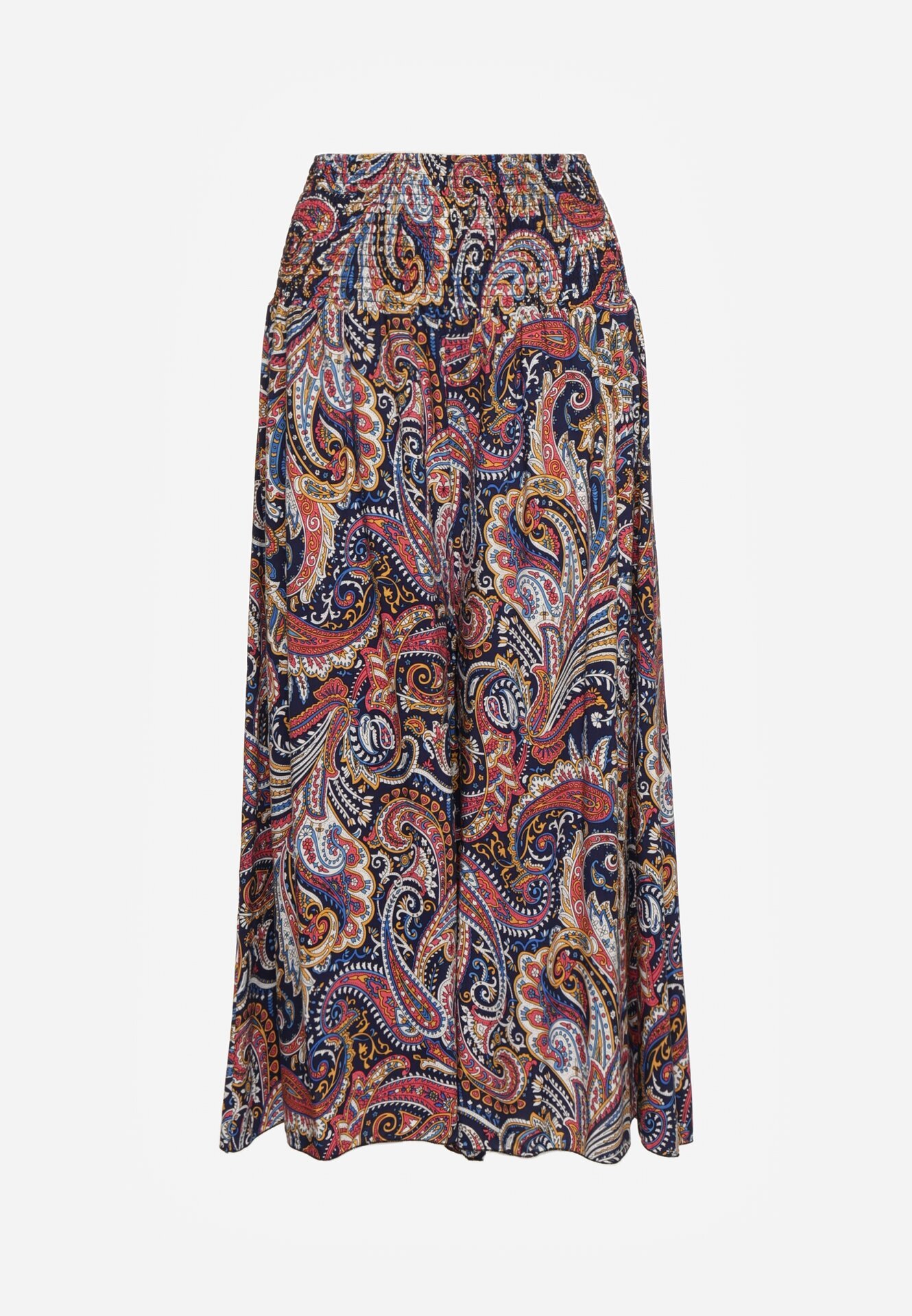 defox Pantaloni culottes bleumarin din bumbac cu model Paisley
