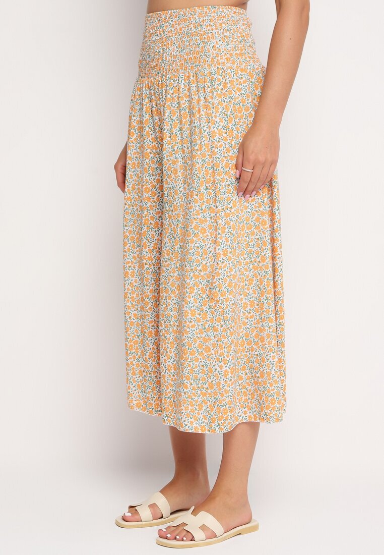 defox Pantaloni culottes Portocaliu-Albastru cu bandă elastică lată în talie din bumbac Arisbel
