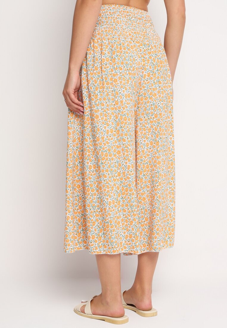 defox Pantaloni culottes Portocaliu-Albastru cu bandă elastică lată în talie din bumbac Arisbel
