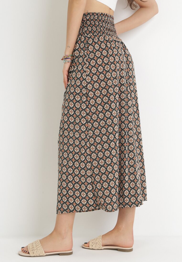 defox Pantaloni culottes verde închis cu craci largi 7/8 și talie elastică Thatasia