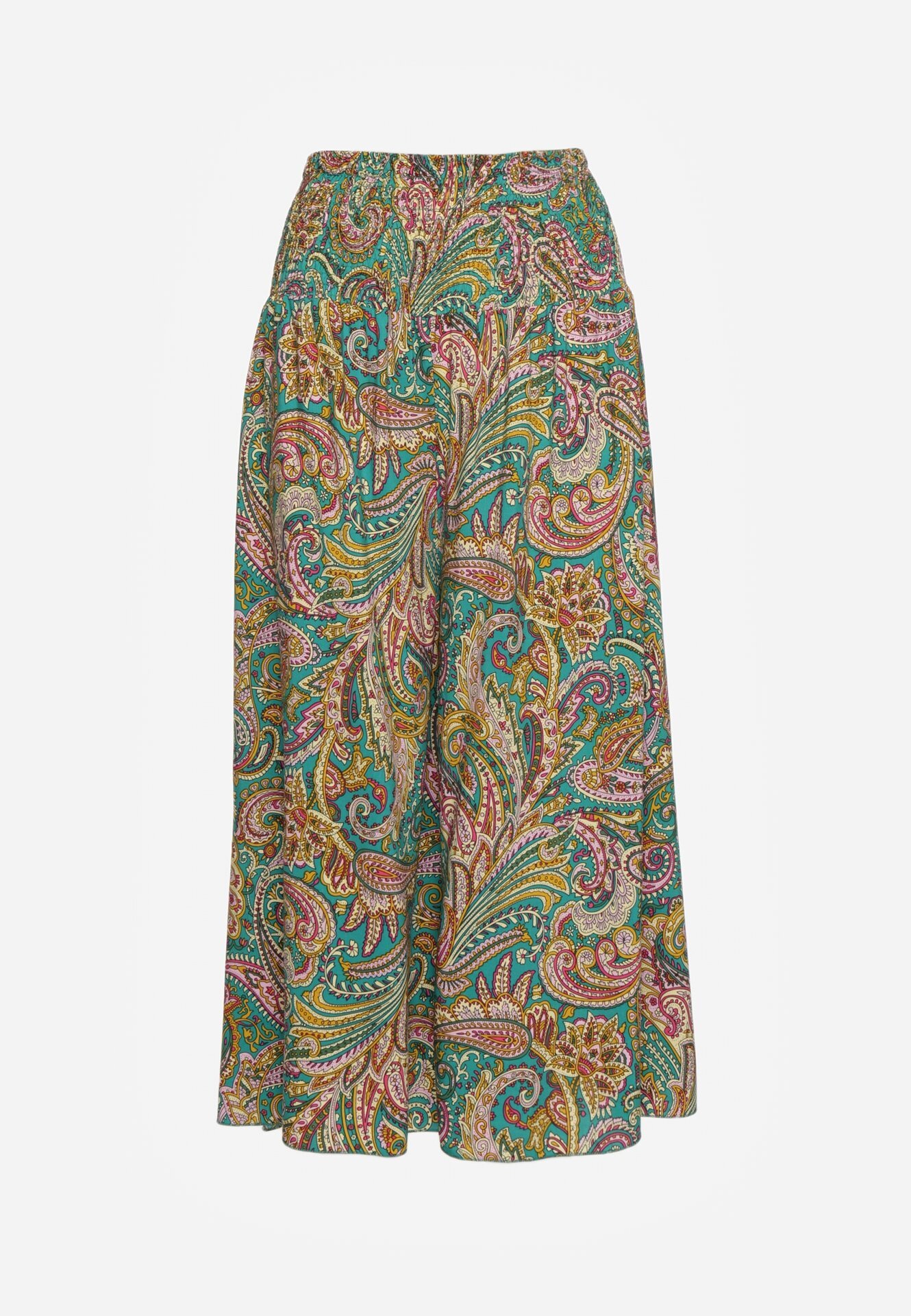 defox Pantaloni culottes verzi de bumbac cu model Paisley Tarrisa