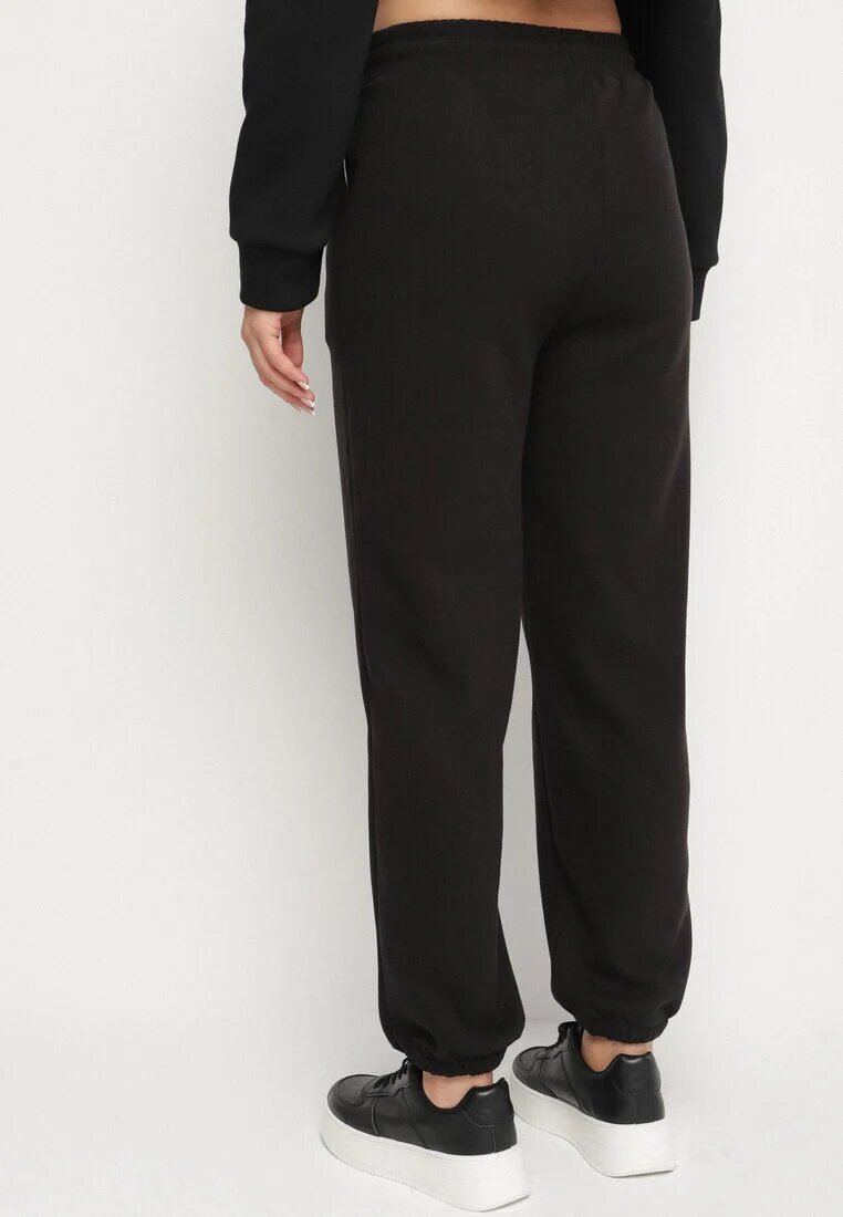 defox Pantaloni de trening din bumbac Negre cu șnur și căptușeală de polar Saliavera
