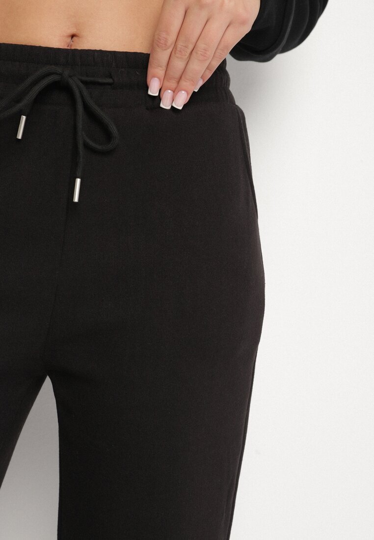 defox Pantaloni de trening din bumbac Negre cu șnur și căptușeală de polar Saliavera
