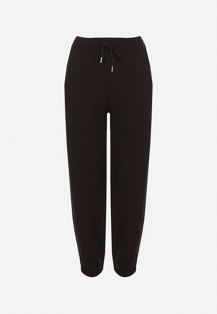 defox Pantaloni de trening din bumbac Negre cu șnur și căptușeală de polar Saliavera