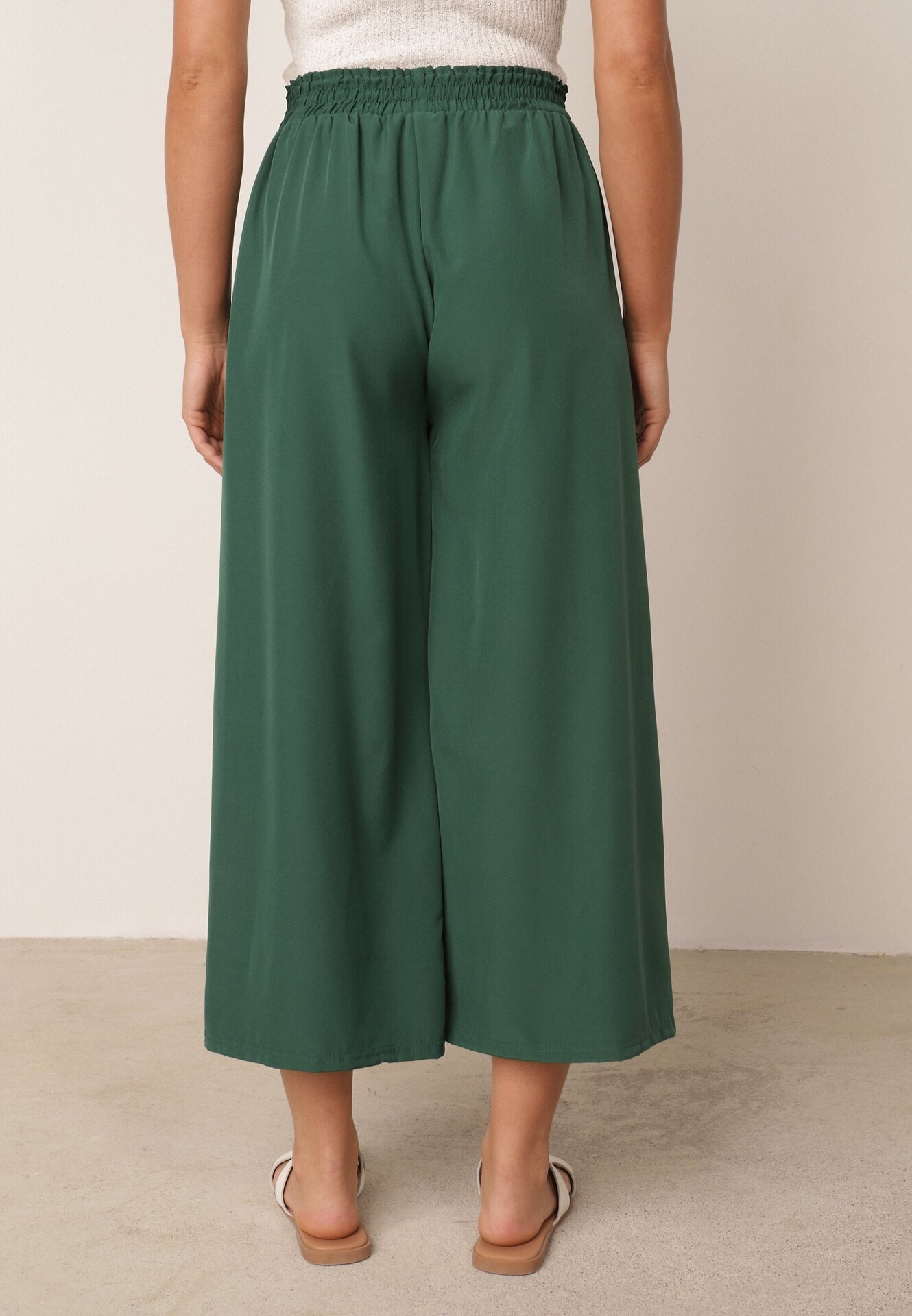 defox Pantaloni Largi Verde închis cu Talie Înaltă cu Viscoză și Elastic în Talie Criseldas