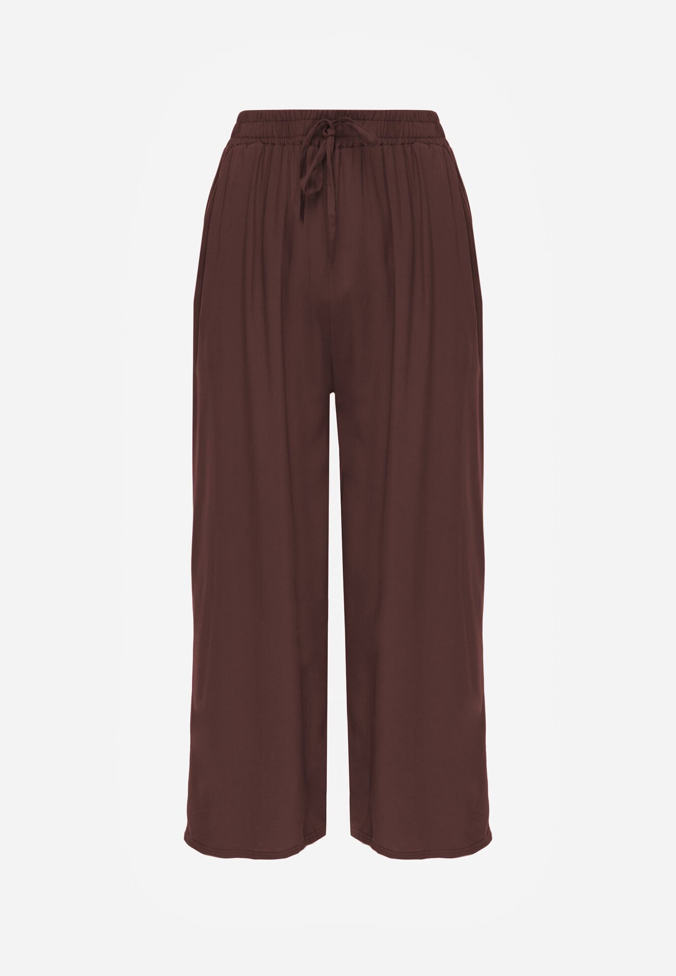 defox Pantaloni Maro Din Bumbac cu picioare largi Palazzo cu elastic în talie Nesira