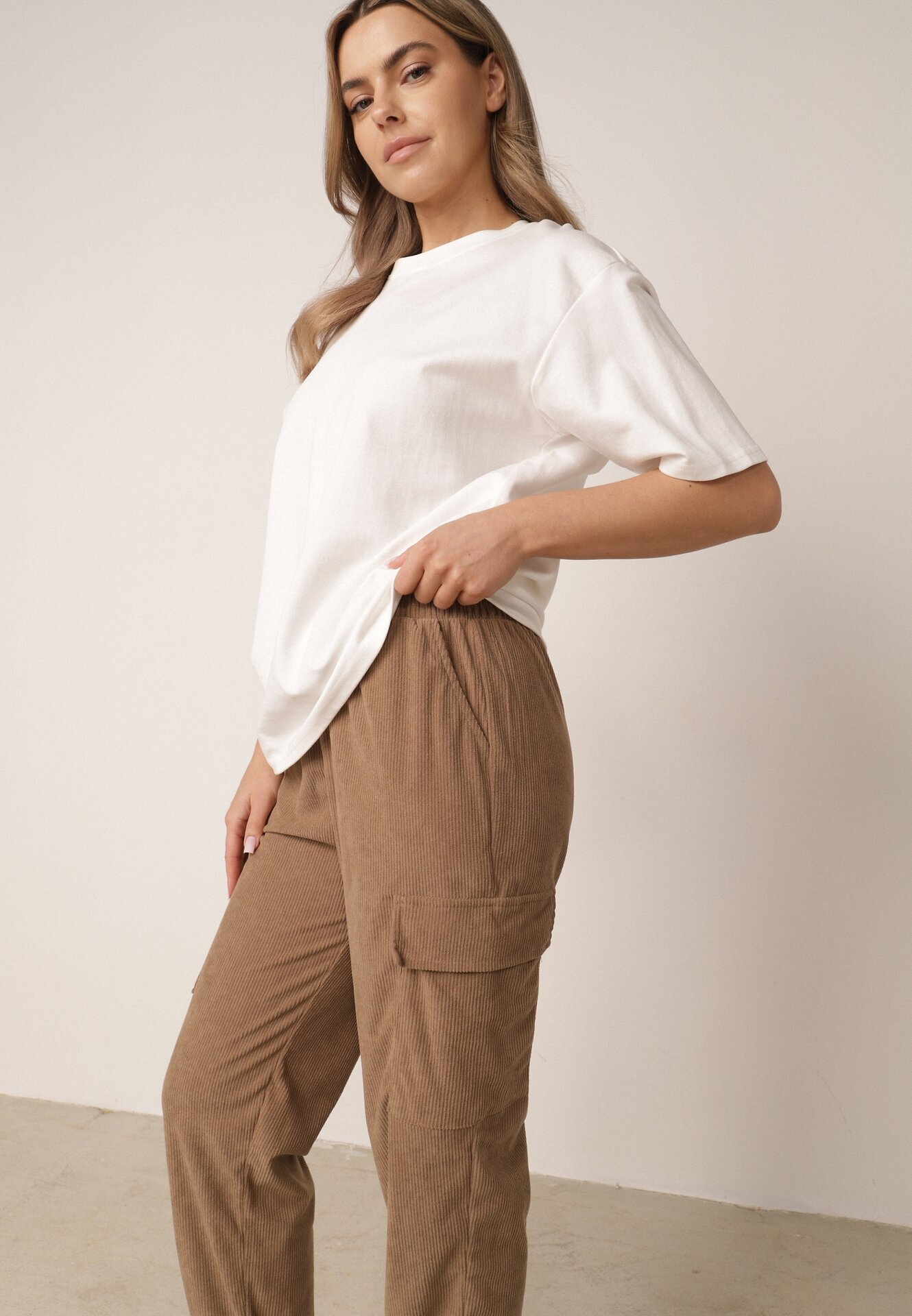 defox Pantaloni Maro în stil cargo cu talie înaltă Belseli