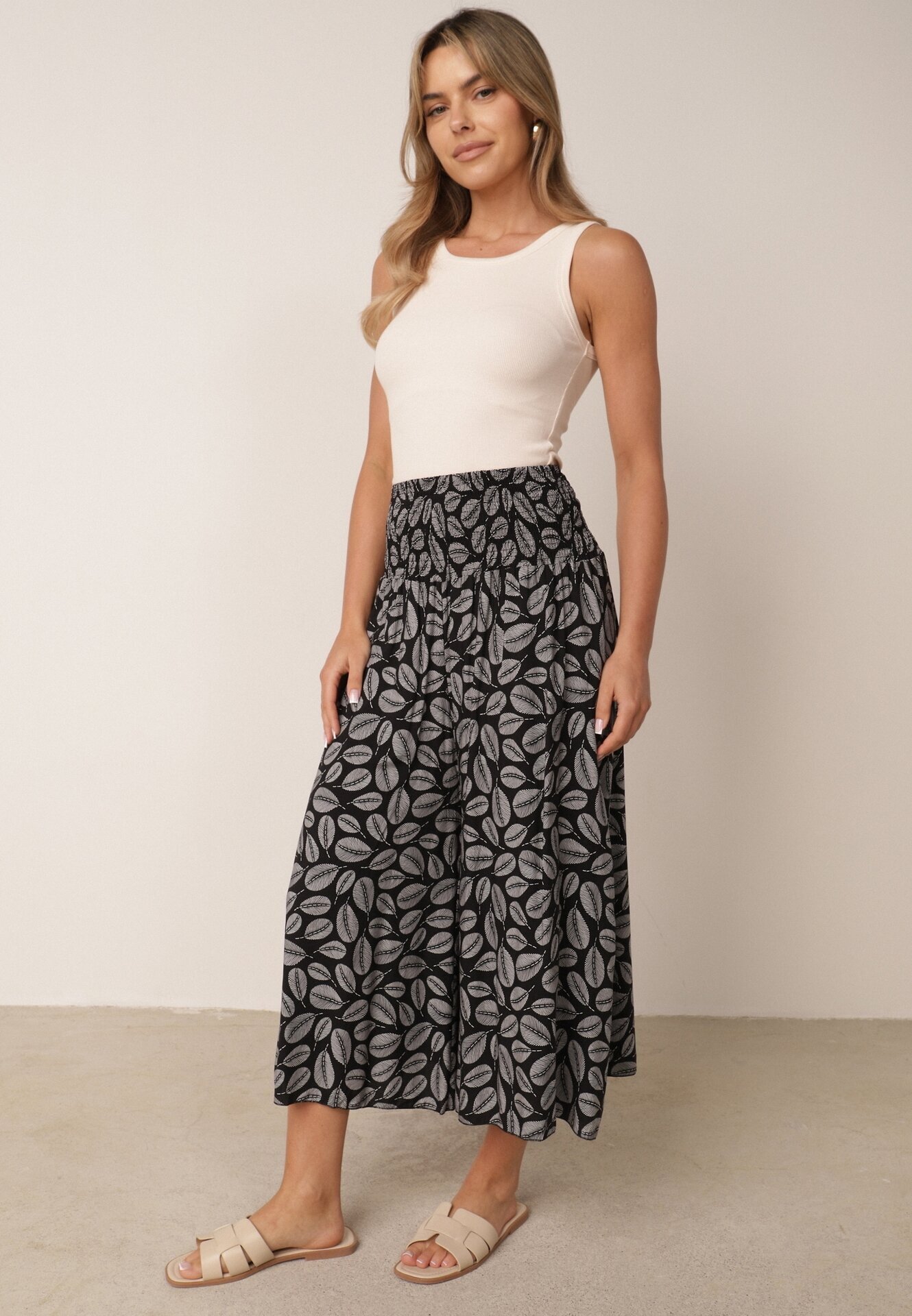 defox Pantaloni Negri din Bumbac tip Culottes cu elastic în talie Karemisia