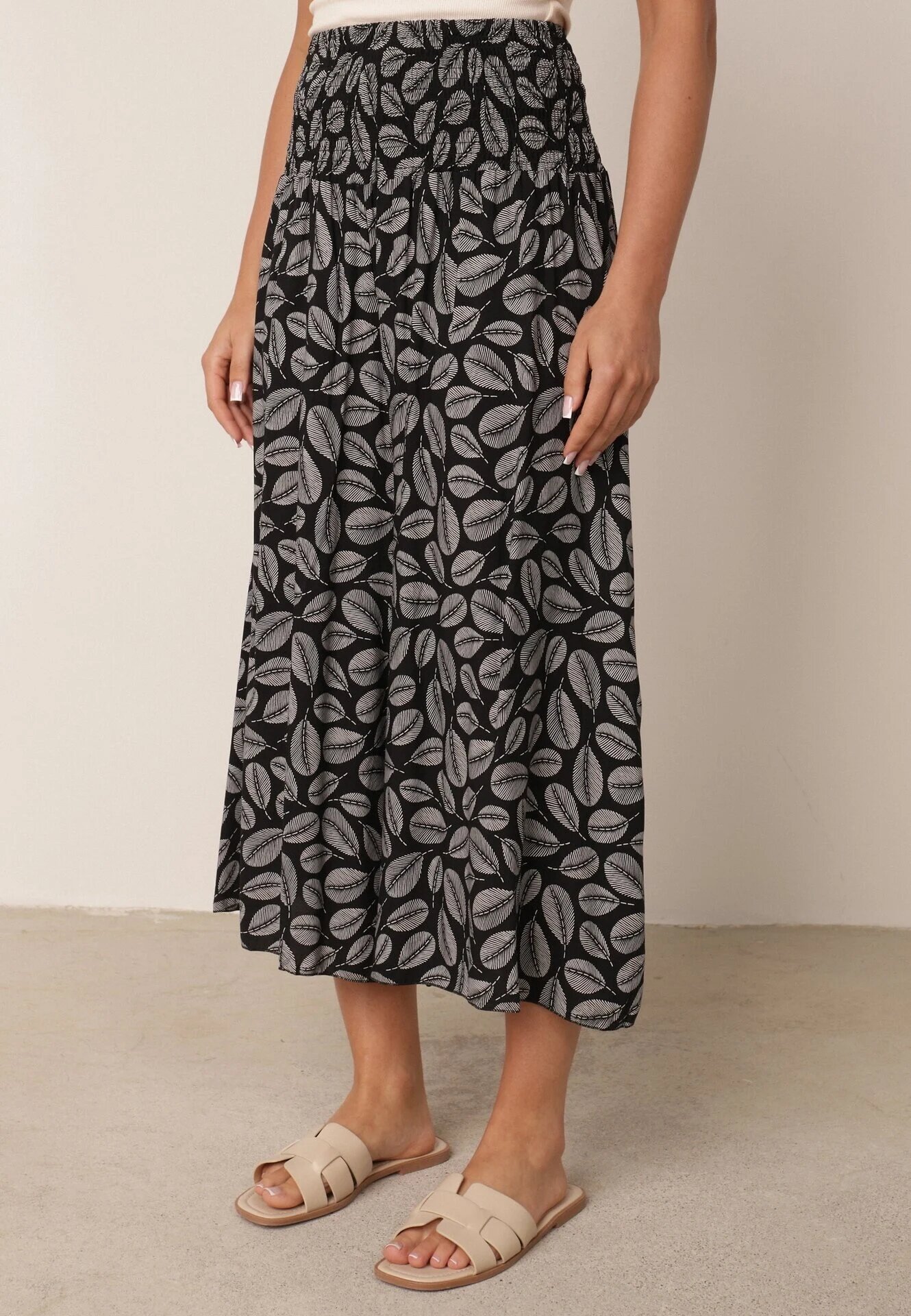 defox Pantaloni Negri din Bumbac tip Culottes cu elastic în talie Karemisia