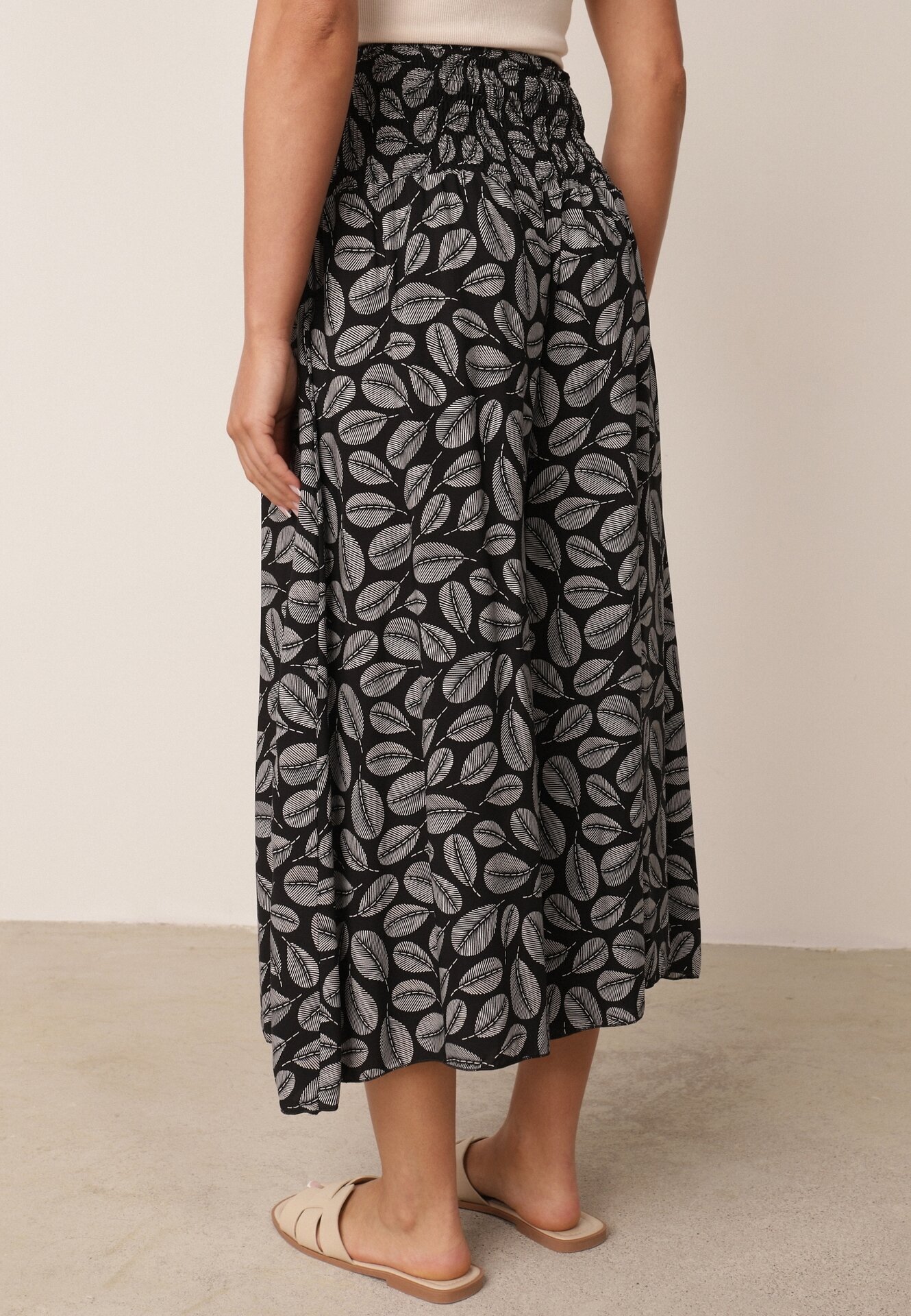 defox Pantaloni Negri din Bumbac tip Culottes cu elastic în talie Karemisia