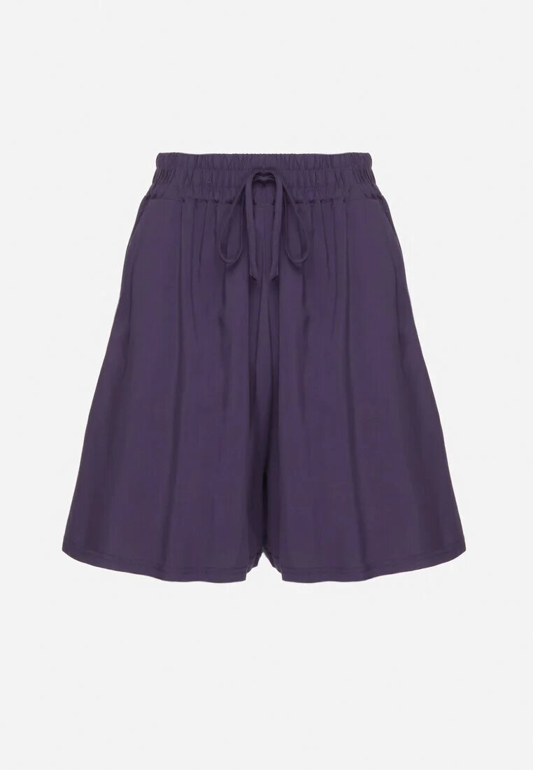 defox Pantaloni scurți de bumbac bleumarin cu talie înaltă și șnur Zenmio