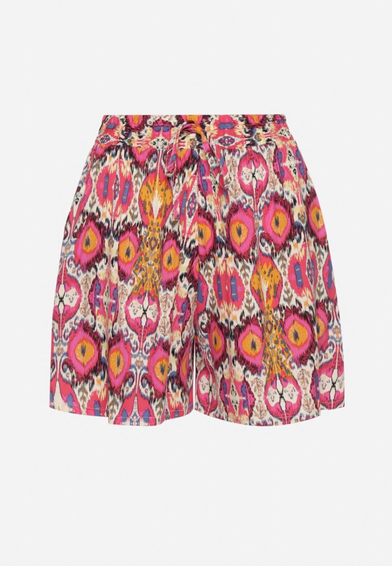 defox Pantaloni scurți Fuchsia de bumbac largi în imprimeu abstract cu buzunare Jenalirea