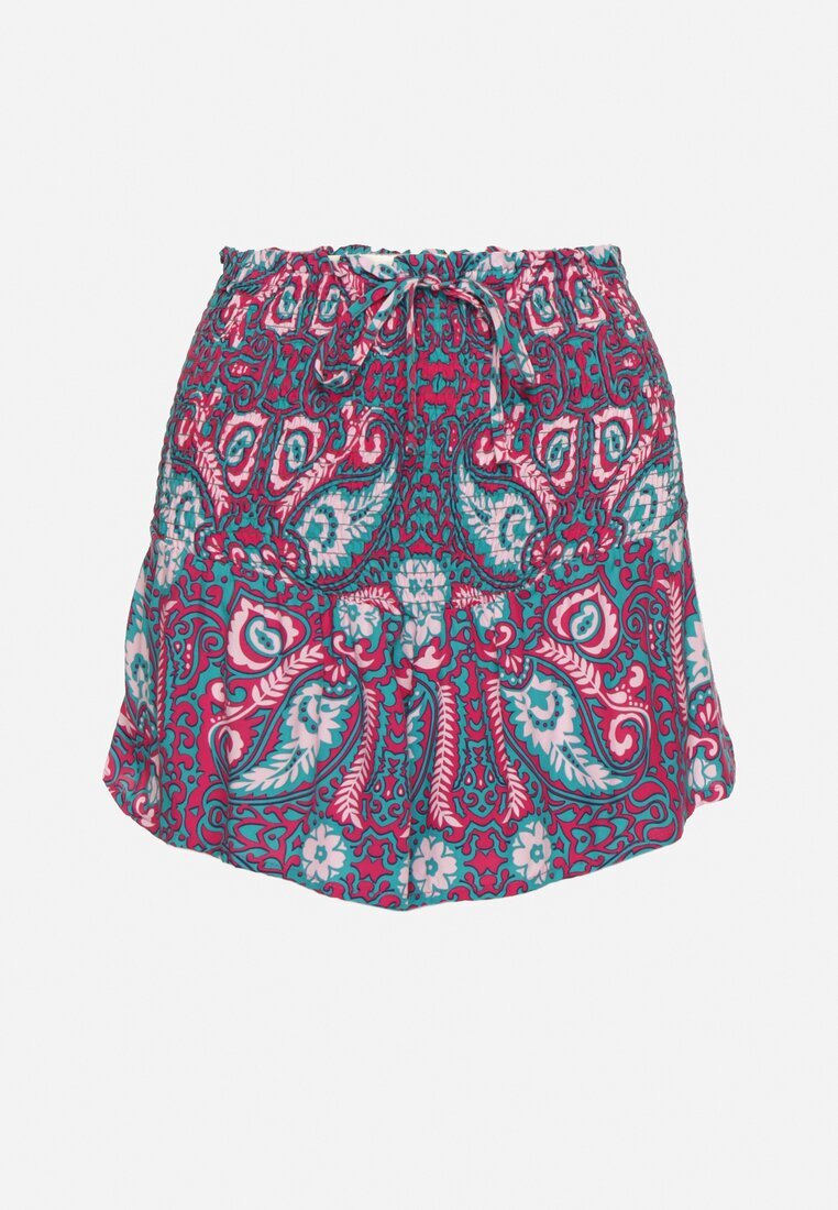 defox Pantaloni scurți mov din bumbac cu talie înaltă și elastic în talie cu model Paisley Jenanellis