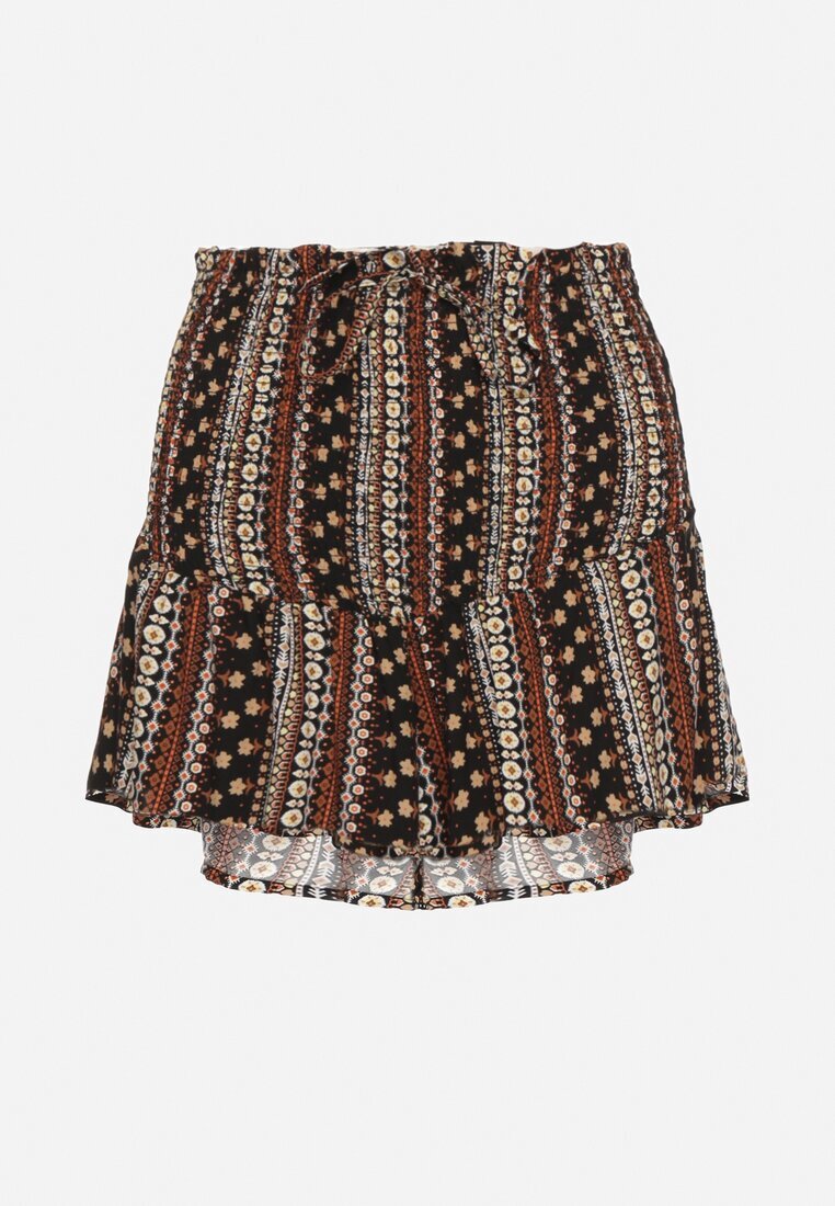 defox Pantaloni scurți negri din bumbac cu talie înaltă și cu model geometric Velsedi