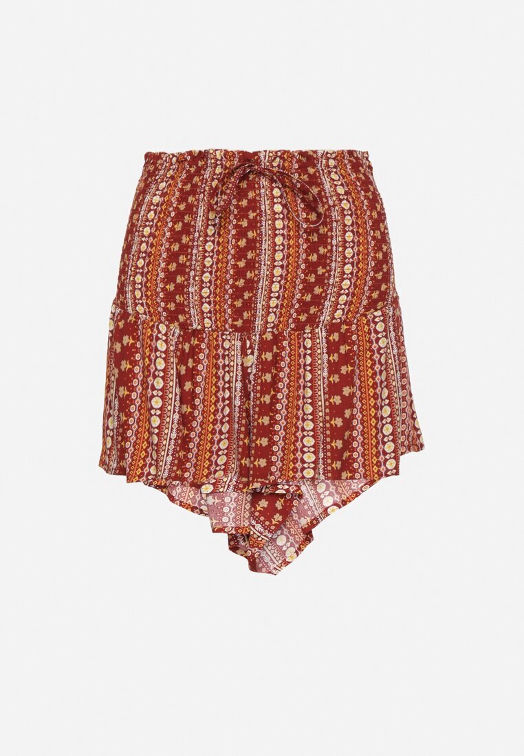 defox Pantaloni scurți roșii de bumbac cu talie înaltă și model geometric Velsedi