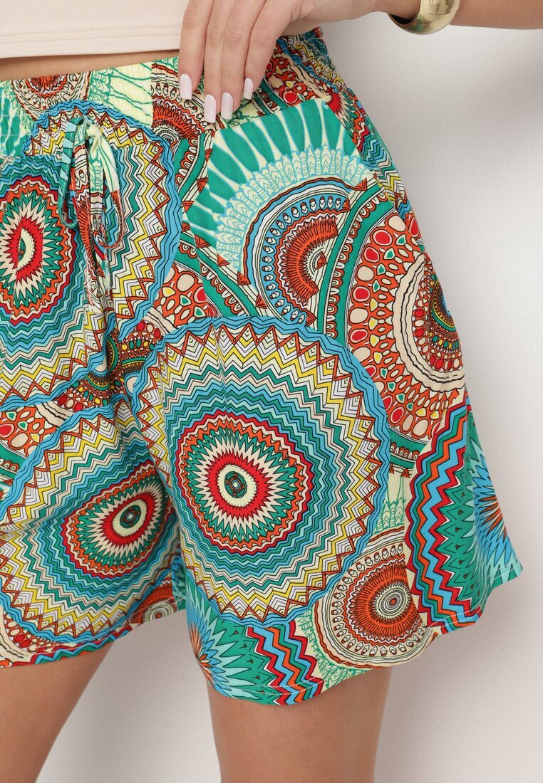 defox Pantaloni scurți Verzi din Bumbac cu Model Boho Kolariela