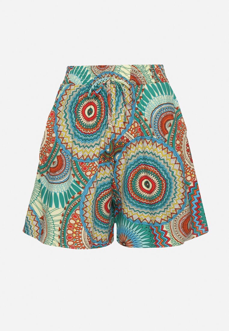 defox Pantaloni scurți Verzi din Bumbac cu Model Boho Kolariela