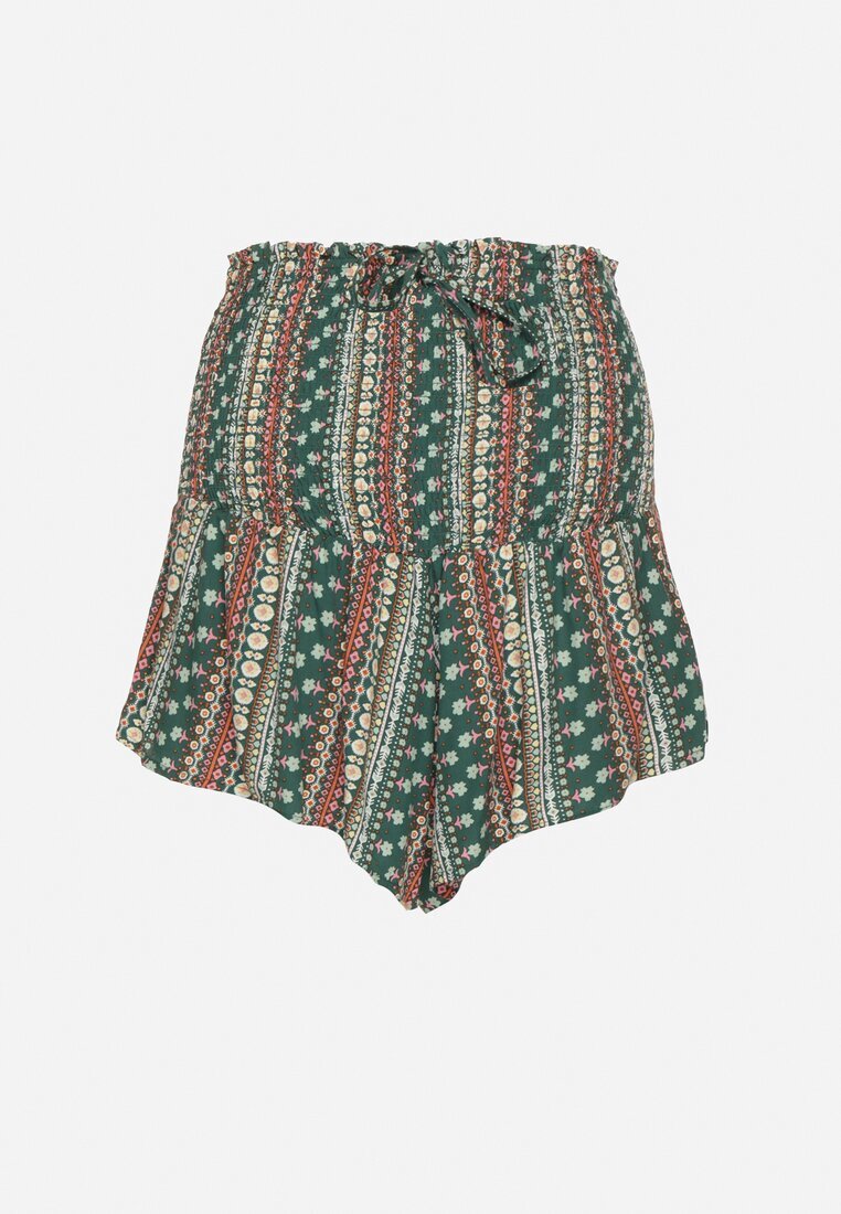 defox Pantaloni scurți Verzi din bumbac cu talie înaltă și imprimeu geometric Velsedi