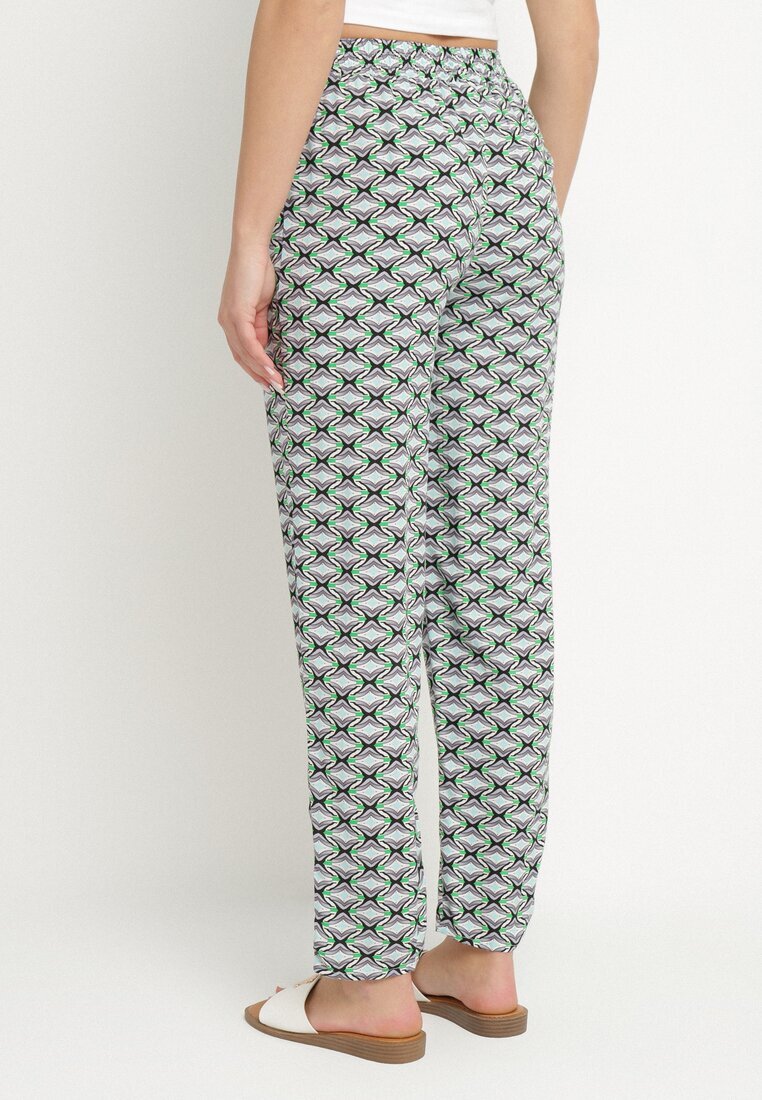 defox Pantaloni Verzi din Bumbac cu Elastic în Talie și Buzunare cu Model Geometric Lisadelia