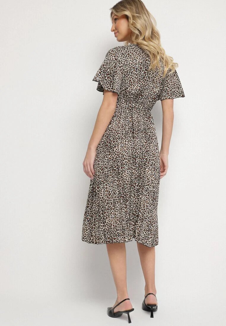 defox Rochie Alb-Negru cu imprimeu leopard cu croială petrecută și cordon legat Filinne